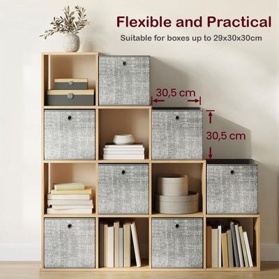 VASAGLE 10 Cube Wooden Storage Unit with Staircase Design - Freestanding Bookcase, Display Shelf, and Organizer for Living Room, Bedroom, or Study - Natural Davos Oak - Image 4