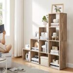 VASAGLE 10 Cube Wooden Storage Unit with Staircase Design - Freestanding Bookcase, Display Shelf, and Organizer for Living Room, Bedroom, or Study - Natural Pacific Walnut