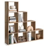 VASAGLE 10 Cube Wooden Storage Unit with Staircase Design - Freestanding Bookcase, Display Shelf, and Organizer for Living Room, Bedroom, or Study - Natural Pacific Walnut