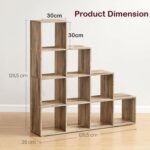 VASAGLE 10 Cube Wooden Storage Unit with Staircase Design - Freestanding Bookcase, Display Shelf, and Organizer for Living Room, Bedroom, or Study - Natural Pacific Walnut