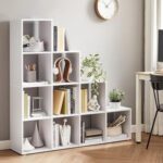 VASAGLE 10 Cube Wooden Storage Unit with Staircase Design - Freestanding Bookcase, Display Shelf, and Organizer for Living Room, Bedroom, or Study - White
