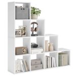 VASAGLE 10 Cube Wooden Storage Unit with Staircase Design - Freestanding Bookcase, Display Shelf, and Organizer for Living Room, Bedroom, or Study - White