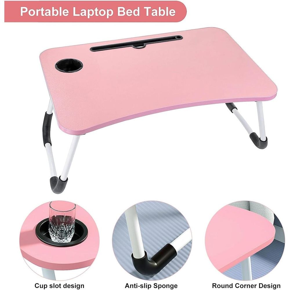 Laptop Wooden Bed Table – Foldable Lap Desk with Cup & Tablet Holder | Lightweight, Portable & Adjustable | Ideal for Work, Study, Meals, Reading – Perfect for Home, Office & Travel - Image 3