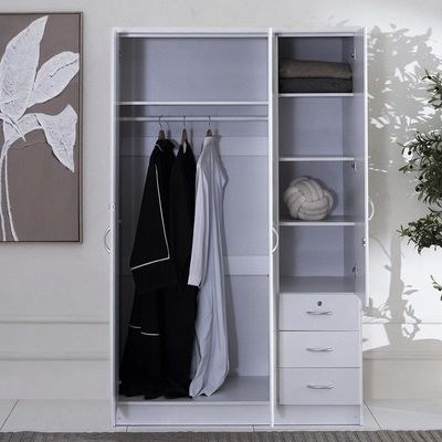 Riley 3 Door wardrobe for Bedroom with 3 Drawers and 5 Shelves | Cupboard for Home | Bedroom Wardrobes | Wooden Cupboard White - Image 3