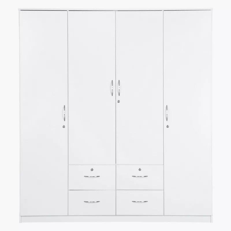 Riley 4 Door wardrobe for Bedroom with 4 Drawers and 7 Shelves | Cupboard for Home | Bedroom Wardrobes | Wooden Cupboard White - Image 3