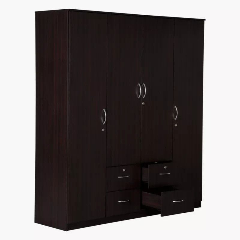 Riley 4 Door wardrobe for Bedroom with 4 Drawers and 7 Shelves | Cupboard for Home | Bedroom Wardrobes | Wooden Cupboard Wenge - Image 4