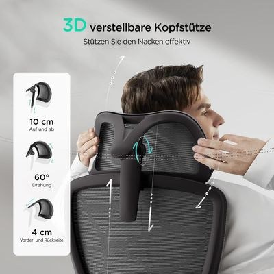 Ergonomic Executive Office Chair, Office Chair Computer Chairs Home Office Chair Wide Seat With Large Headrest Modern Desk Chair Lumbar Support Mesh Chair -2261 BLACK - Image 5
