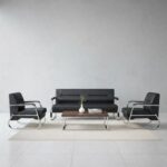 SYROS 3+1+1 Sofa Set – 5-Seater Faux Leather Sofa for Living Room & Office | Modern Office Sofa Set BLACK