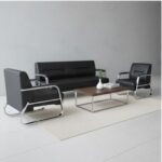 SYROS 3+1+1 Sofa Set – 5-Seater Faux Leather Sofa for Living Room & Office | Modern Office Sofa Set BLACK