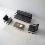 SYROS 3+1+1 Sofa Set – 5-Seater Faux Leather Sofa for Living Room & Office | Modern Office Sofa Set BLACK