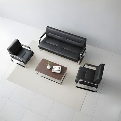SYROS 3+1+1 Sofa Set – 5-Seater Faux Leather Sofa for Living Room & Office | Modern Office Sofa Set BLACK - Image 3
