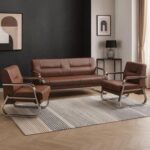 SYROS 3+1+1 Sofa Set – 5-Seater Faux Leather Sofa for Living Room & Office | Modern Office Sofa Set BROWN
