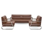 SYROS 3+1+1 Sofa Set – 5-Seater Faux Leather Sofa for Living Room & Office | Modern Office Sofa Set BROWN