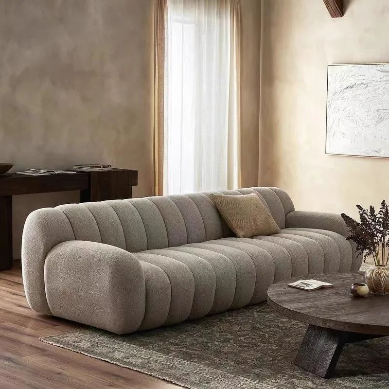 Modern Simple Fabric Living Room Sofa. Length 210cm x Width 85cm x Height 75cm - Light Grey