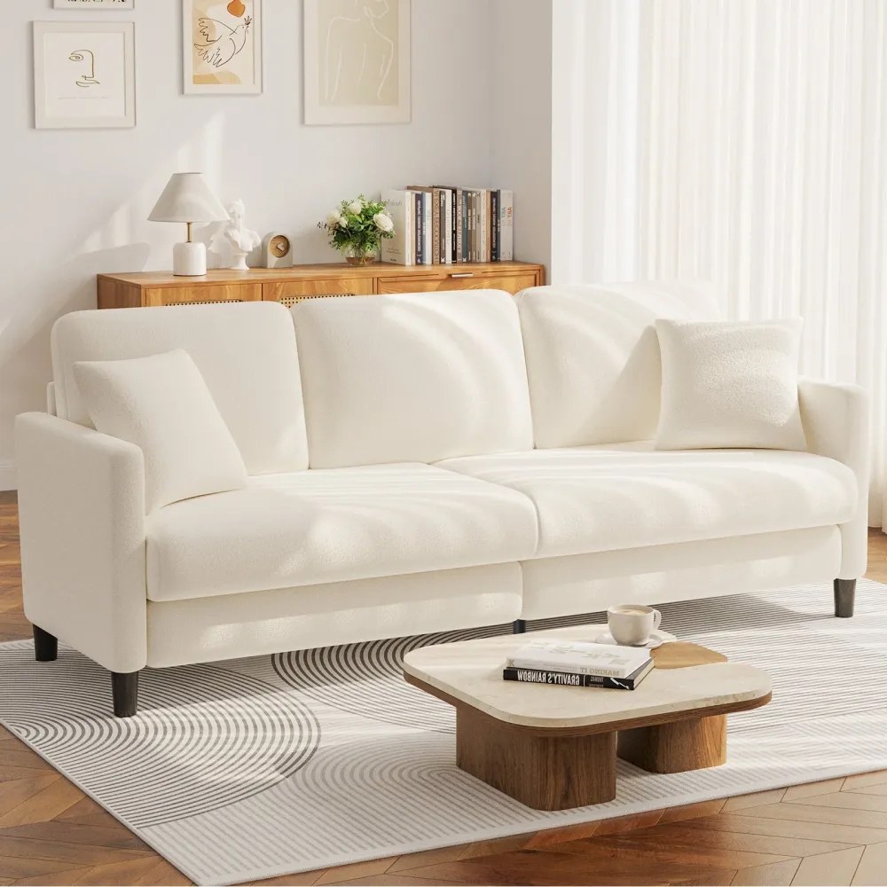 Nexo Sofa Couch for Living Room, Comfy Love Seat with 2 Pillows Length 210cm x Width 78cm x Height 88cm - Off-white - Image 2