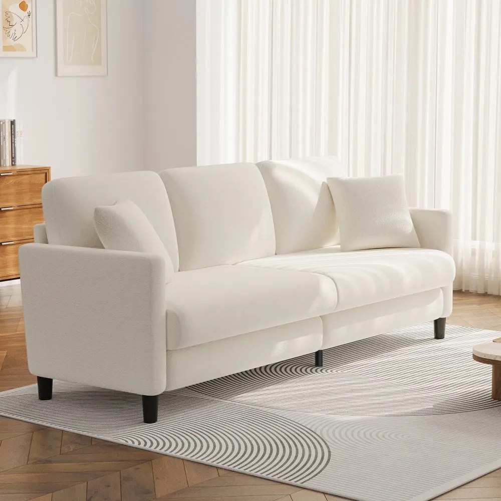 Nexo Sofa Couch for Living Room, Comfy Love Seat with 2 Pillows Length 210cm x Width 78cm x Height 88cm - Off-white - Image 3