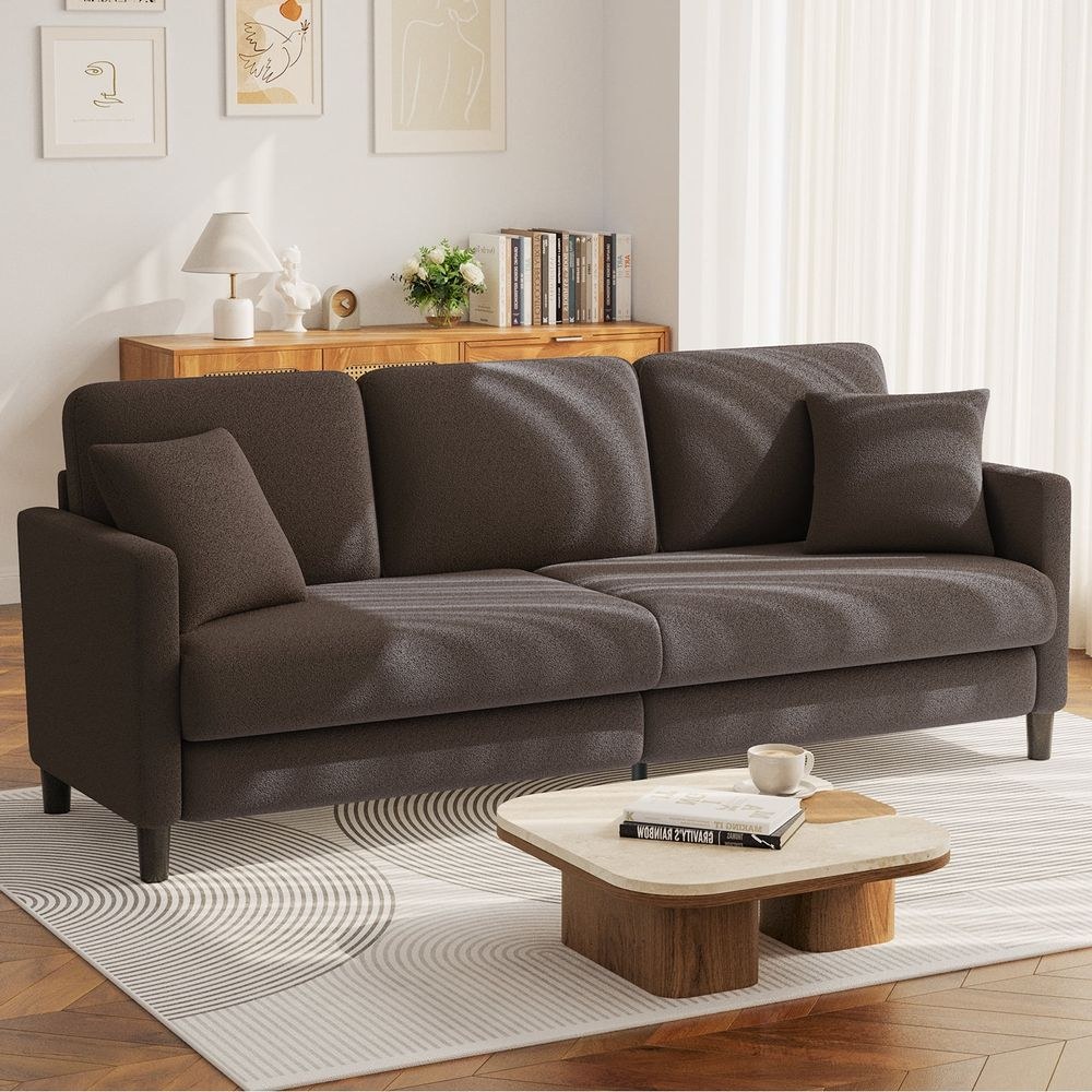 Nexo Sofa Couch for Living Room, Comfy Love Seat with 2 Pillows Length 210cm x Width 78cm x Height 88cm - Dark Brown - Image 2