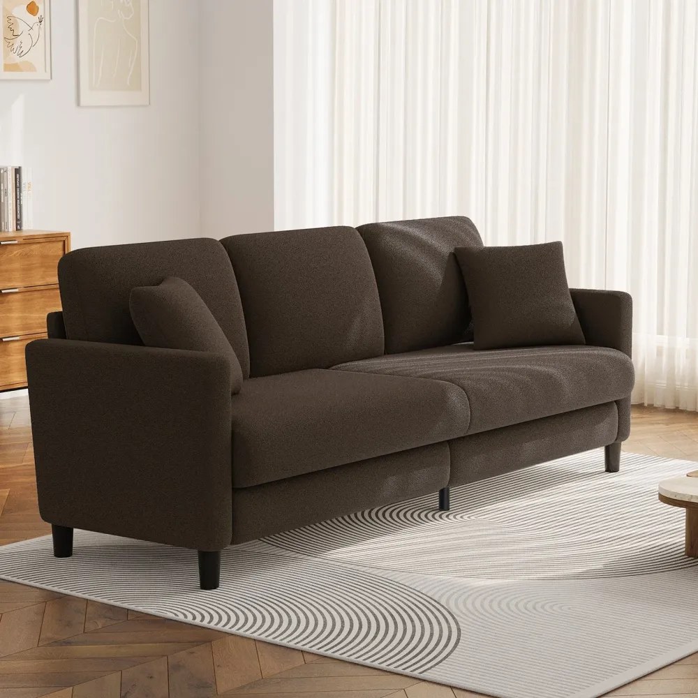 Nexo Sofa Couch for Living Room, Comfy Love Seat with 2 Pillows Length 210cm x Width 78cm x Height 88cm - Dark Brown - Image 3