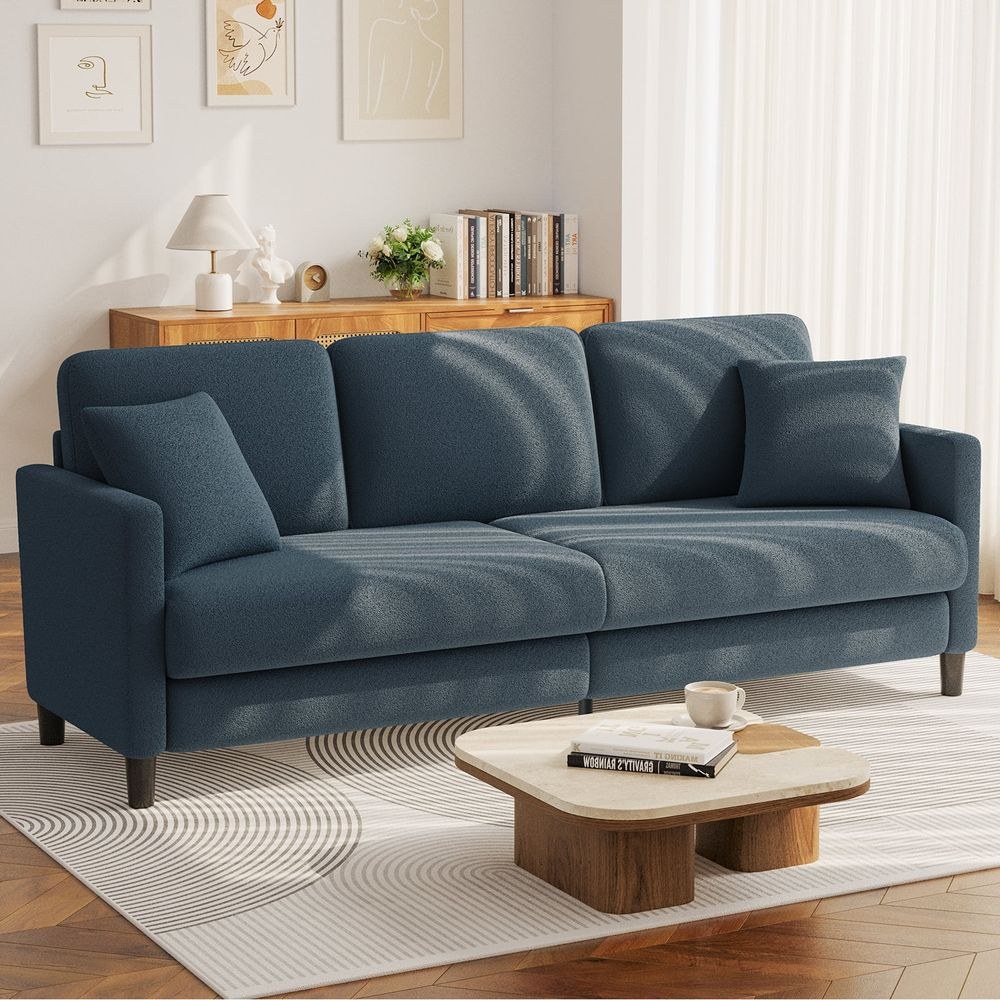 Nexo Sofa Couch for Living Room, Comfy Love Seat with 2 Pillows Length 210cm x Width 78cm x Height 88cm - Navy Blue - Image 2