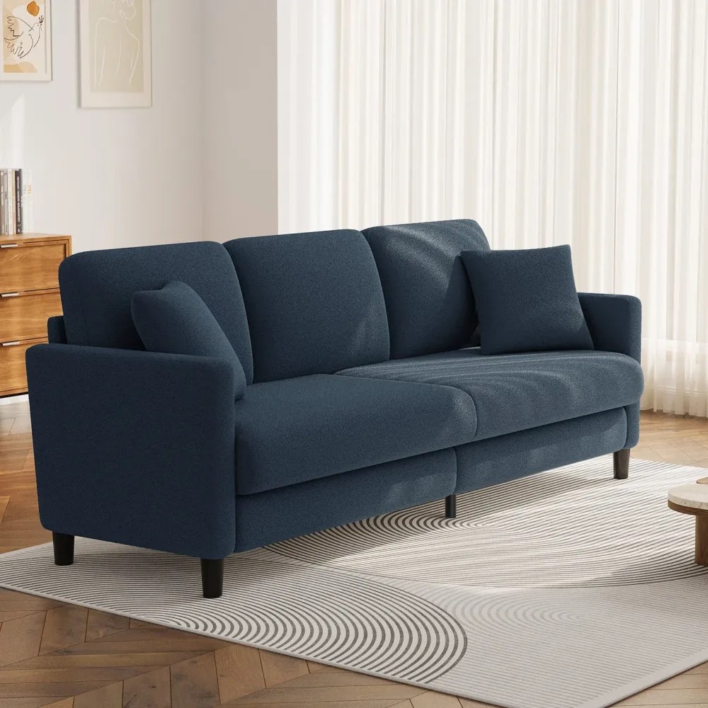 Nexo Sofa Couch for Living Room, Comfy Love Seat with 2 Pillows Length 210cm x Width 78cm x Height 88cm - Navy Blue - Image 3