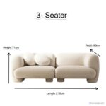 Teddy Living Room Sofa Minimalist Sectional Italian Modular Couch Length 210cm x Width 95cm x Height 71cm / 3- Seater - Off-white