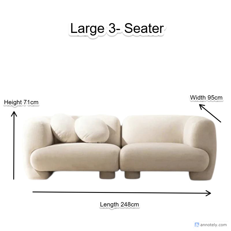 Teddy Living Room Sofa Minimalist Sectional Italian Modular Couch Length 248cm x Width 95cm x Height 71cm / large 3- Seater - Off-white - Image 2