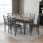 Crete Dining Table 6 seater Rectangular Dining Set | Sturdy Kitchen Marbel Top Table with Fabric Chairs | Dining set 1+6 Seater for Home,Hotel and Dining Room Grey