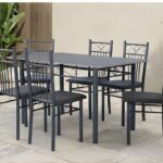 Crete Dining Table 6 seater Rectangular Dining Set | Sturdy Kitchen Marbel Top Table with Fabric Chairs | Dining set 1+6 Seater for Home,Hotel and Dining Room Grey