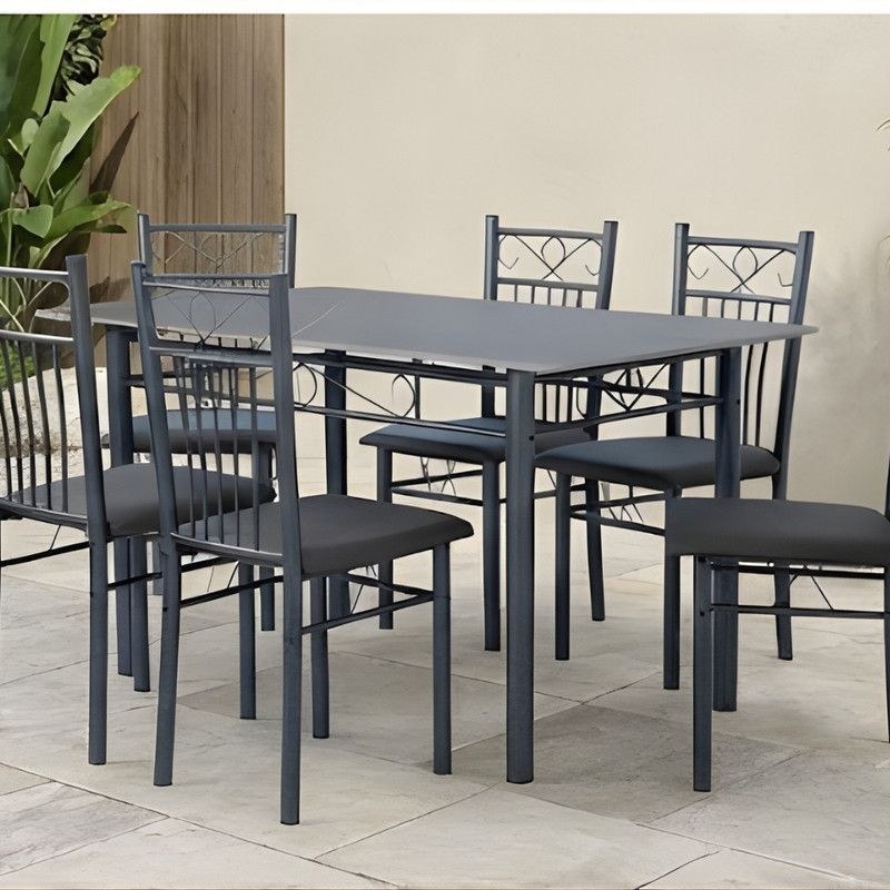 Crete Dining Table 6 seater Rectangular Dining Set | Sturdy Kitchen Marbel Top Table with Fabric Chairs | Dining set 1+6 Seater for Home,Hotel and Dining Room Grey - Image 3