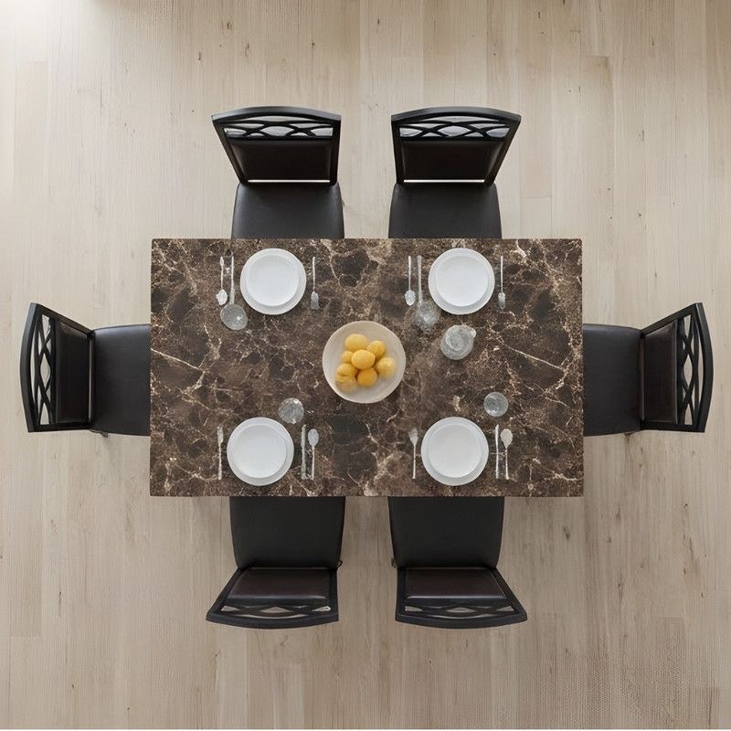 Davos Dining Table 6 seater Rectangular Dining Set | Sturdy Kitchen Marbel Top Table with Pu Leather Chairs | Dining set 1+6 Seater for Home, Dining Room GREY - Image 5