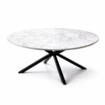 Wooden Twist Luxury Round White Marble Dining Table with White Metal X-Base Modern 4 Seater Premium Dining Table for Contemporary Homes 130CM