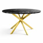 Wooden Twist Luxury Round Black Marble Dining Table Set with Chairs Modern 4 Seater Premium Dining Table for Contemporary Homes