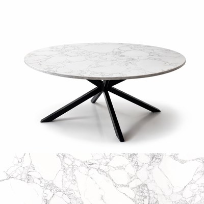 Wooden Twist Luxury Round White Marble Dining Table with Black Metal X-Base Modern Premium Dining Table for Contemporary Homes - Image 5