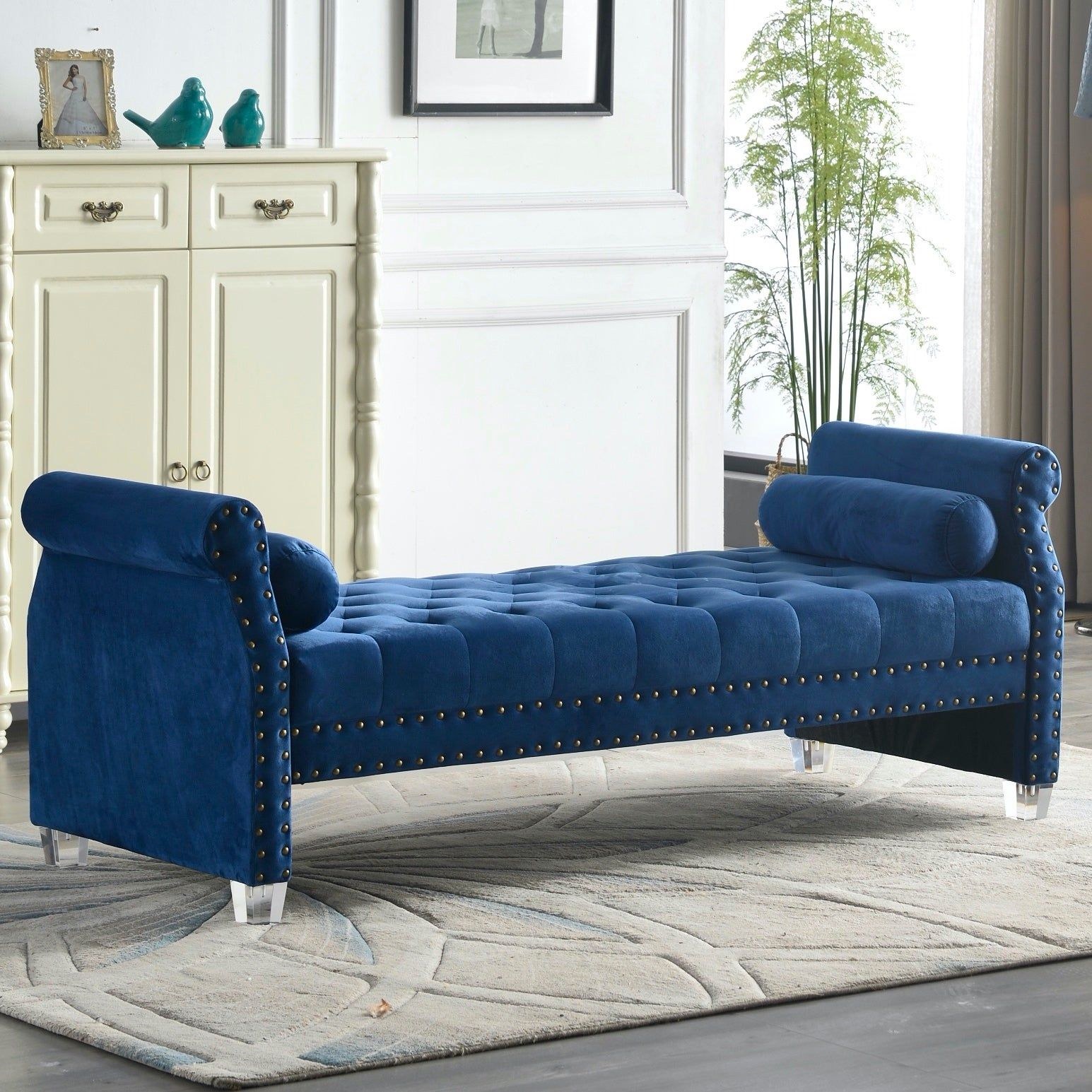 Bear Creek Velvet Upholstered Sofa Cum Bed L75xW210xH70 - Navy Blue