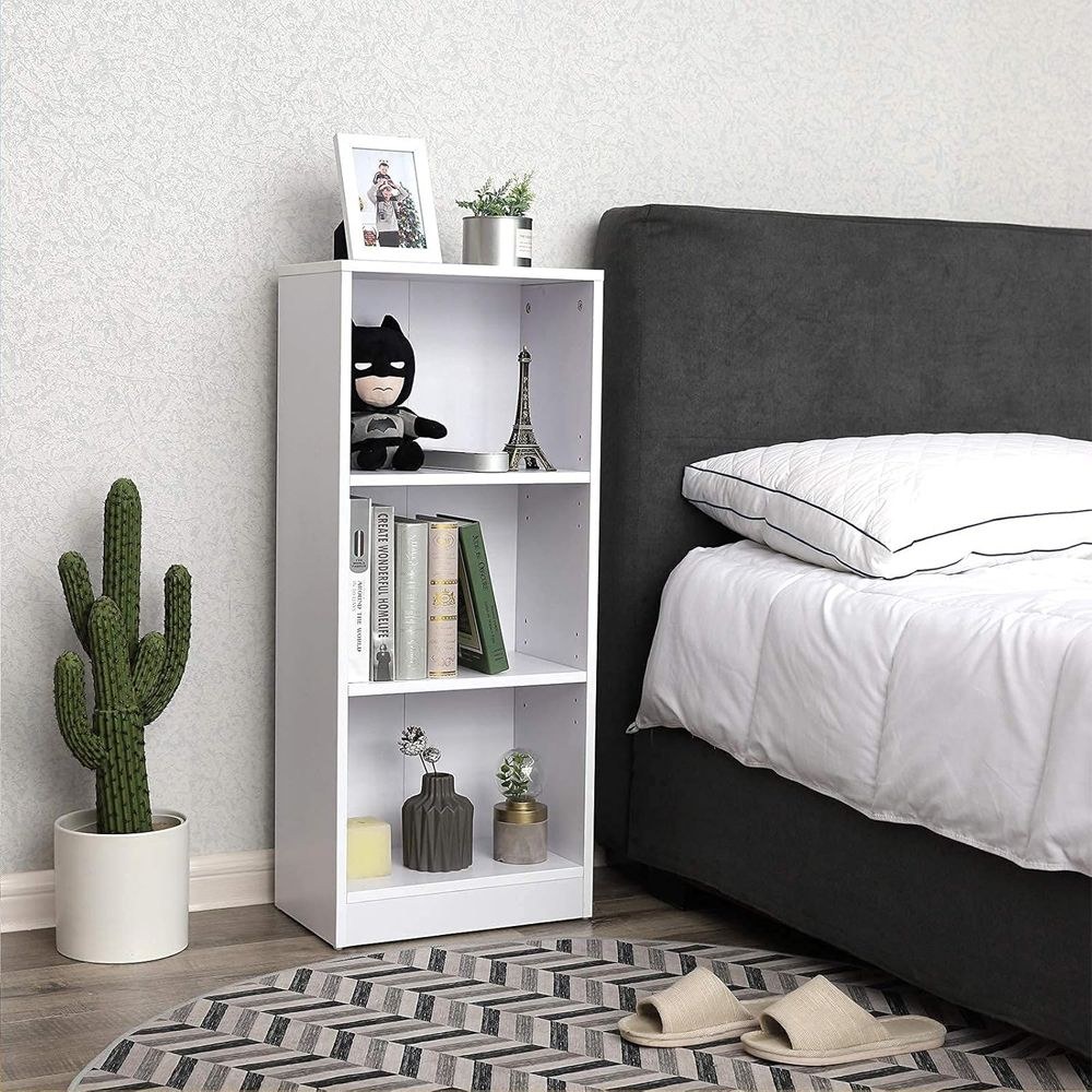 VASAGLE 3 Compartment Wooden Bookcase with Adjustable Shelves, Compact Kids Bookshelf and Storage Organizer for Study Room, Home Office and Bedroom - White