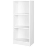 VASAGLE 3 Compartment Wooden Bookcase with Adjustable Shelves, Compact Kids Bookshelf and Storage Organizer for Study Room, Home Office and Bedroom - White
