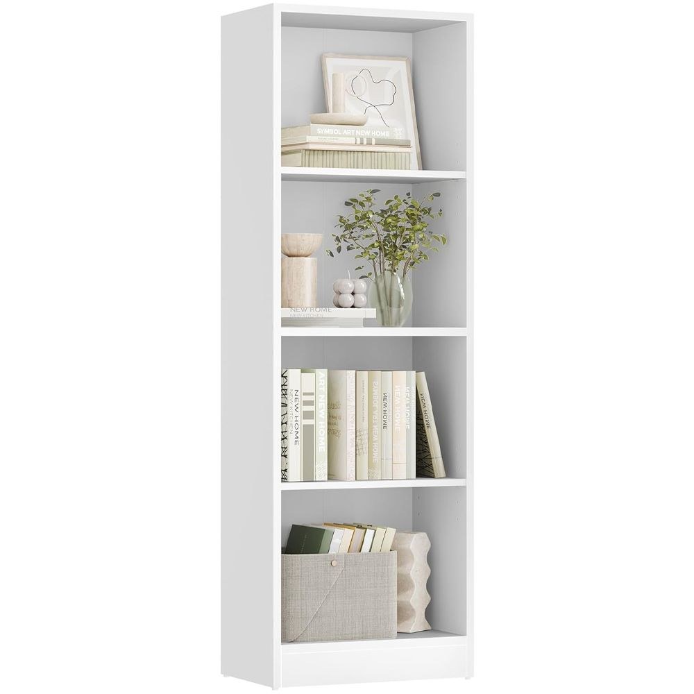 VASAGLE 4 Compartment Wooden Bookcase with Adjustable Shelves, Compact Kids Bookshelf and Storage Organizer for Study Room, Home Office and Bedroom - White