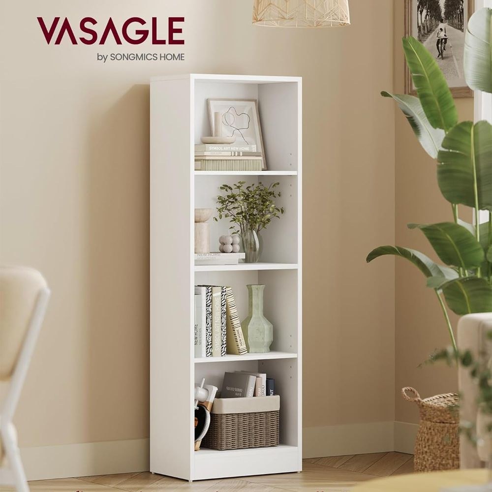 VASAGLE 4 Compartment Wooden Bookcase with Adjustable Shelves, Compact Kids Bookshelf and Storage Organizer for Study Room, Home Office and Bedroom - White - Image 2