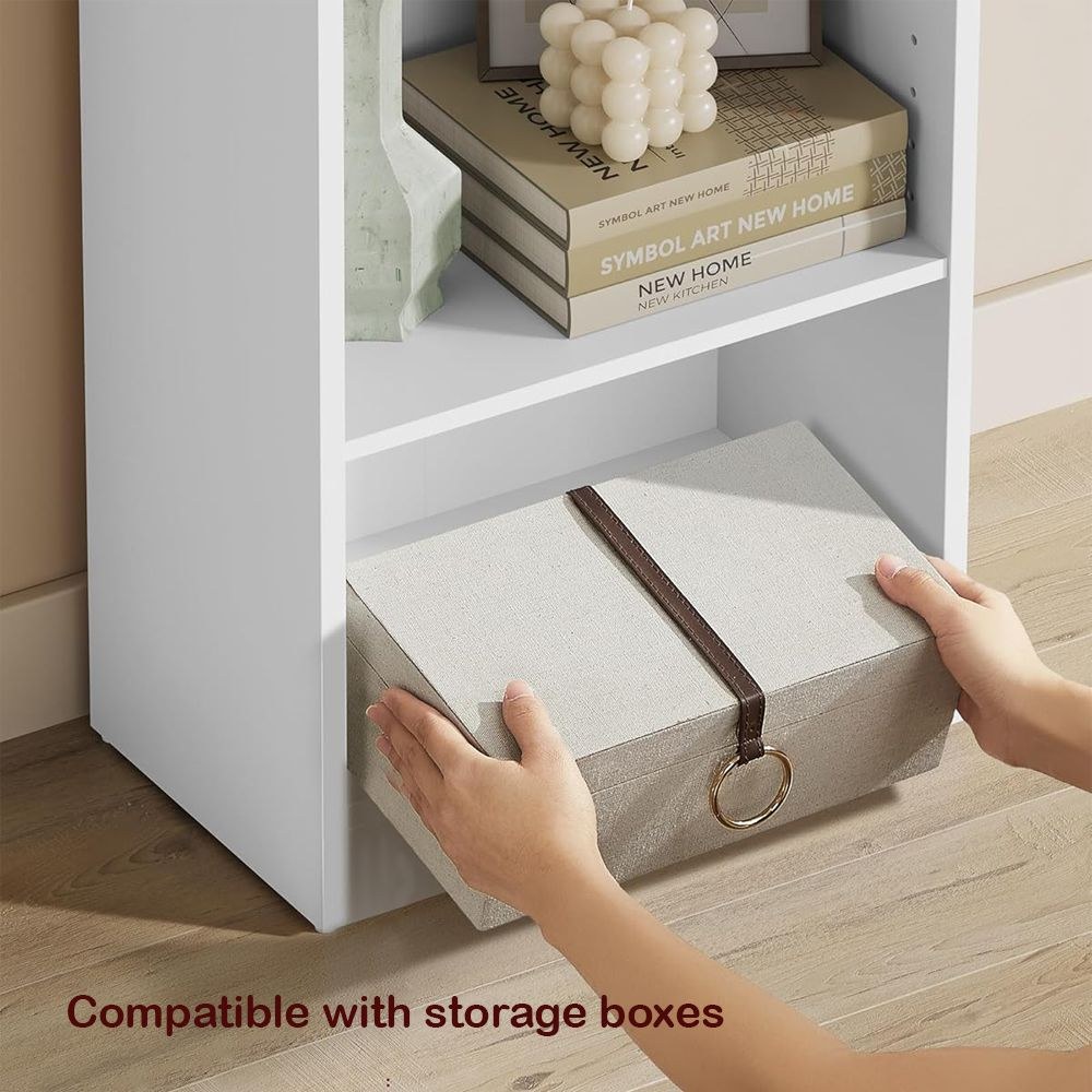 VASAGLE 4 Compartment Wooden Bookcase with Adjustable Shelves, Compact Kids Bookshelf and Storage Organizer for Study Room, Home Office and Bedroom - White - Image 5