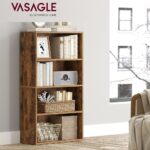 VASAGLE 4 Tier Wooden Bookcase with Adjustable Shelves, Compact Kids Bookshelf and Storage Organizer for Study Room, Home Office and Bedroom - Dark Hunton Oak