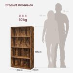 VASAGLE 4 Tier Wooden Bookcase with Adjustable Shelves, Compact Kids Bookshelf and Storage Organizer for Study Room, Home Office and Bedroom - Dark Hunton Oak