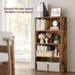 VASAGLE 4 Tier Wooden Bookcase with Adjustable Shelves, Compact Kids Bookshelf and Storage Organizer for Study Room, Home Office and Bedroom - Dark Hunton Oak