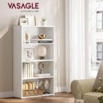 VASAGLE 4 Tier Wooden Bookcase with Adjustable Shelves, Compact Kids Bookshelf and Storage Organizer for Study Room, Home Office and Bedroom - White