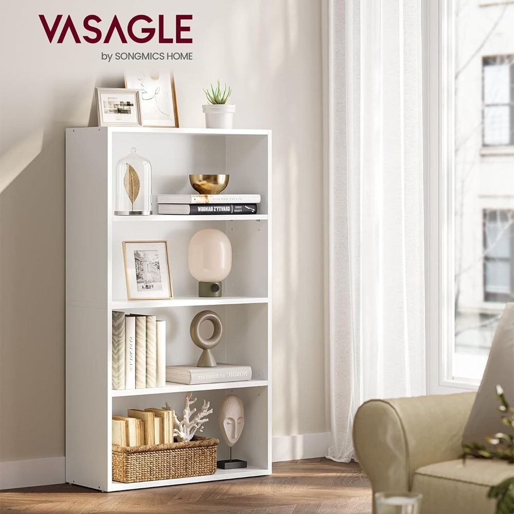 VASAGLE 4 Tier Wooden Bookcase with Adjustable Shelves, Compact Kids Bookshelf and Storage Organizer for Study Room, Home Office and Bedroom - White - Image 2