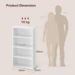 VASAGLE 4 Tier Wooden Bookcase with Adjustable Shelves, Compact Kids Bookshelf and Storage Organizer for Study Room, Home Office and Bedroom - White
