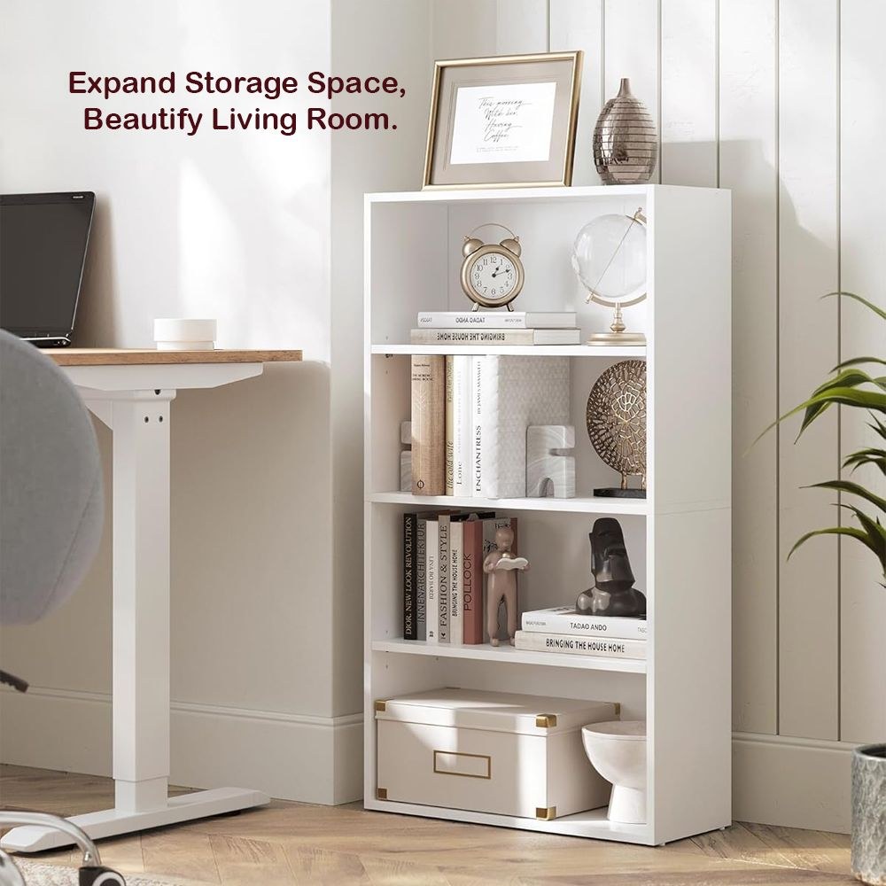 VASAGLE 4 Tier Wooden Bookcase with Adjustable Shelves, Compact Kids Bookshelf and Storage Organizer for Study Room, Home Office and Bedroom - White - Image 4