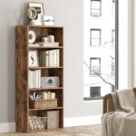 VASAGLE 5 Tier Wooden Bookcase with Adjustable Shelves, Compact Kids Bookshelf and Storage Organizer for Study Room, Home Office and Bedroom - Dark Hunton Oak