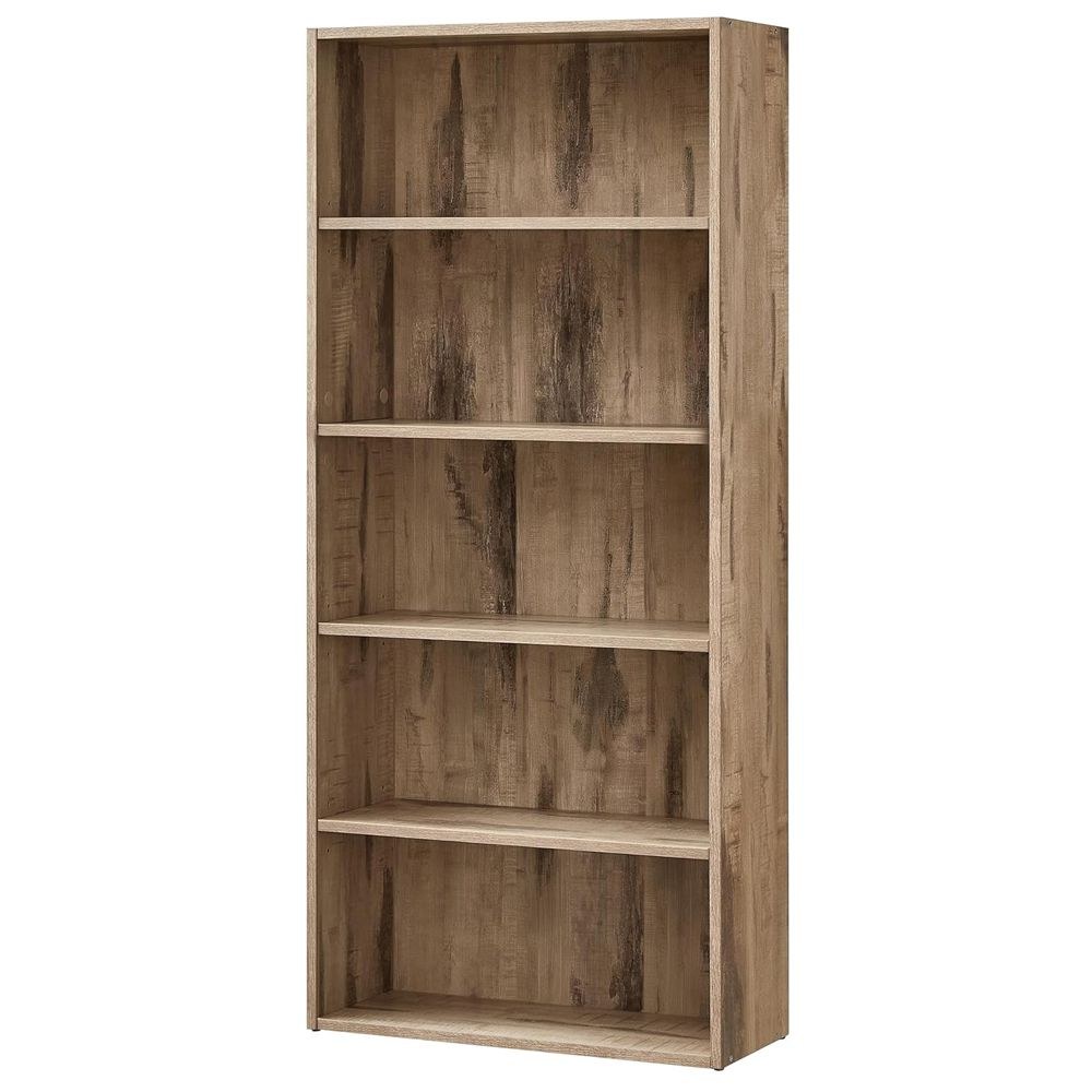 VASAGLE 5 Tier Wooden Bookcase with Adjustable Shelves, Compact Kids Bookshelf and Storage Organizer for Study Room, Home Office and Bedroom - Natural Davos Oak