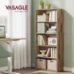 VASAGLE 5 Tier Wooden Bookcase with Adjustable Shelves, Compact Kids Bookshelf and Storage Organizer for Study Room, Home Office and Bedroom - Natural Davos Oak