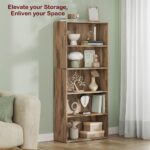 VASAGLE 5 Tier Wooden Bookcase with Adjustable Shelves, Compact Kids Bookshelf and Storage Organizer for Study Room, Home Office and Bedroom - Natural Davos Oak